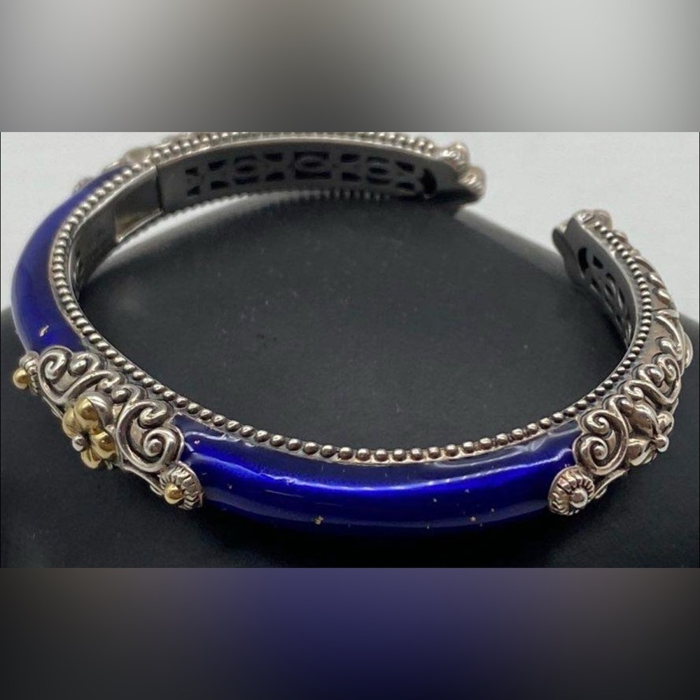 Barbara Bixby 925 Sterling Silver & 18K Blue Enamel Cuff Bracelet 6” Lot#798 - Picture 9 of 10